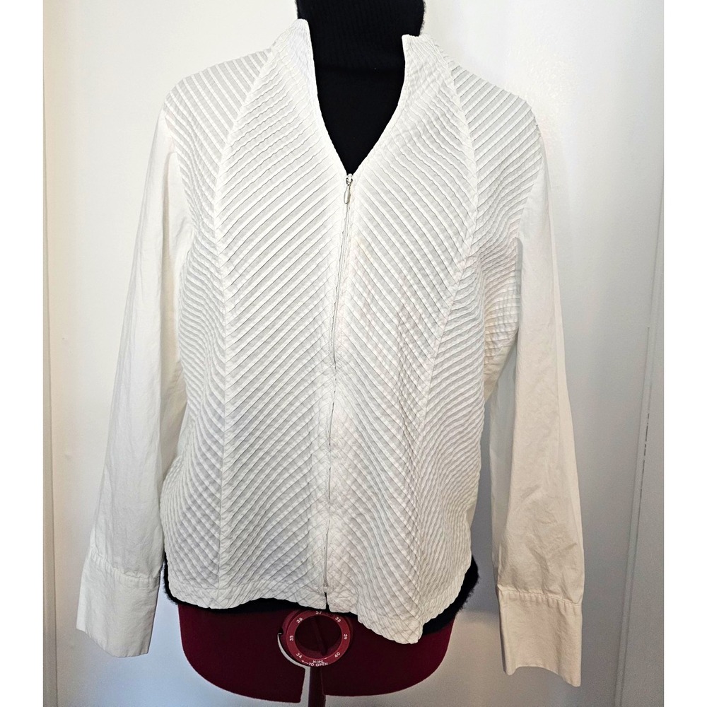 Christopher & Banks Blouse Womens L White Zip Front V-Neck Cotton Jacket
